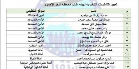 حزب مستقبل وطن يعلن التشكيل الجديد لأمانة محافظة البحر الأحمر 2024 - بلس 48