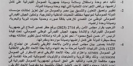 بيان مشترك بين مصر والصومال: ترحيب بمشاركة القوات المصرية بقوات حفظ السلام بالصومال - بلس 48