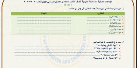 مراجعات نهائية.. أسئلة تقييم الأسبوعين الثالث والرابع لغة عربية لـ الصف الثالث الإعدادي - بلس 48