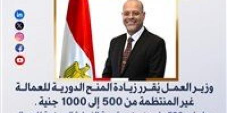 وزير العمل يُقرر زيادة المنح الدورية للعمالة غير المنتظمة من 500 إلى 1000 جنيه - بلس 48