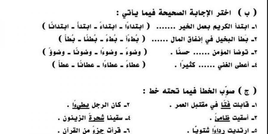 بالبلدي: مراجعات نهائية .. تنوين الهمزة المتطرفة.. اختبار في ورقة واحدة سادسة ابتدائي - بلس 48