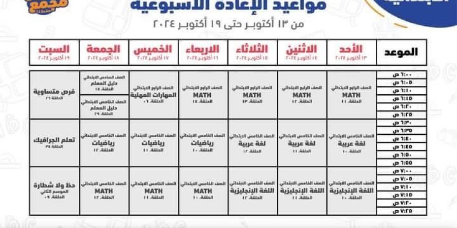 عاجل| جدول مواعيد البرامج التعليمية لطلاب الرابع والخامس والسادس الابتدائي 2025 - بلس 48