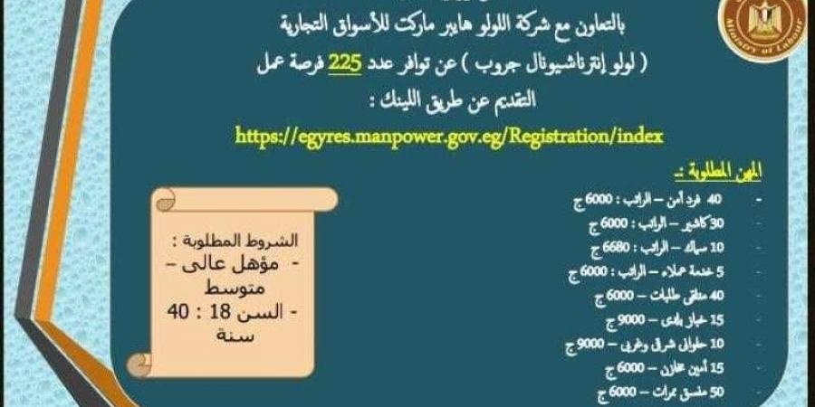 التقديم أونلاين ..وزارة العمل تعلن عن أول ڨائمة تضم 225 فًرصة عمل متوفرة في ”شركة أسواق تجارية”