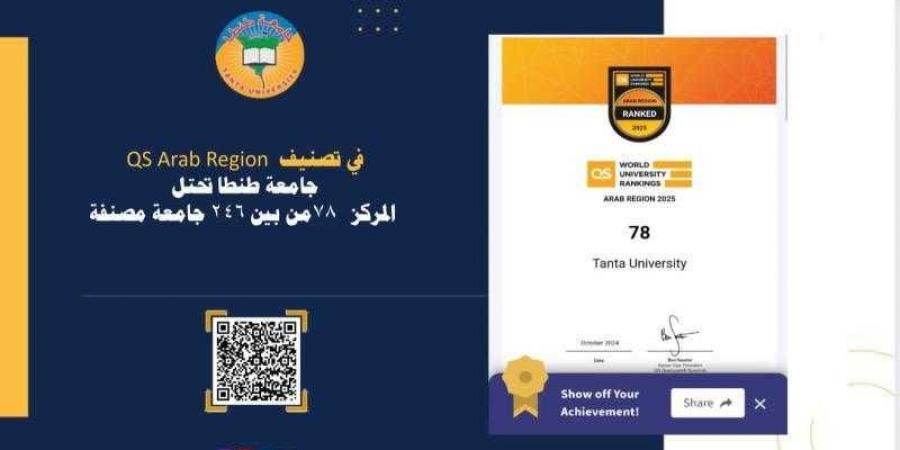 في تصنيف QS Arab Region: جامعة طنطا تحتل المركز ٧٨ من بين ٢٤٦ جامعة مصنفة - بلس 48