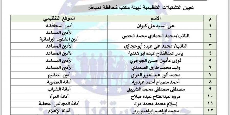 قرار جديد بتعيين التشكيلات التنظيمية لهيئة مكتب مستقبل وطن بدمياط -  بلس 48