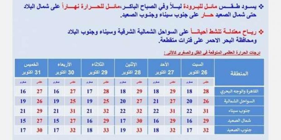 «الأرصاد» تكشف عن طقس الـ72 ساعة المقبلة: مائل للبرودة ولا توجد أمطار - بلس 48