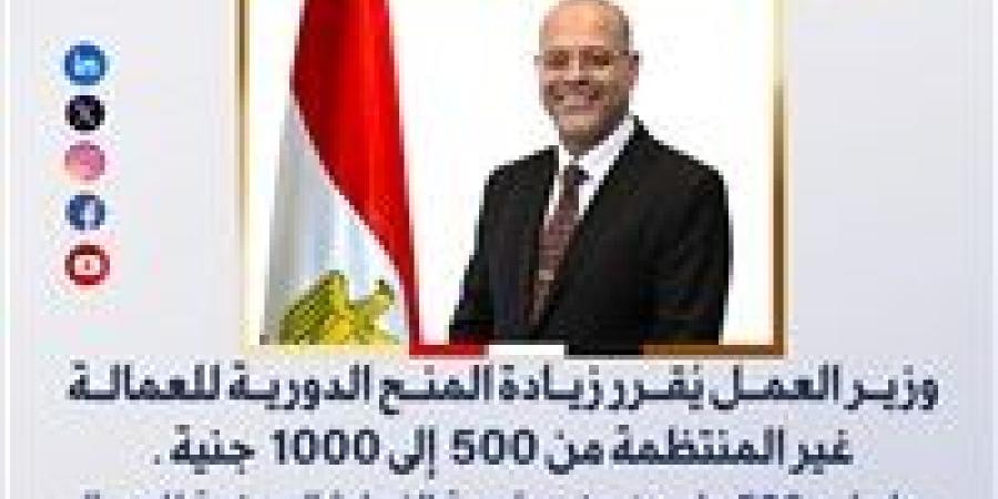 وزير العمل يُقرر زيادة المنح الدورية للعمالة غير المنتظمة من 500 إلى 1000 جنيه - بلس 48