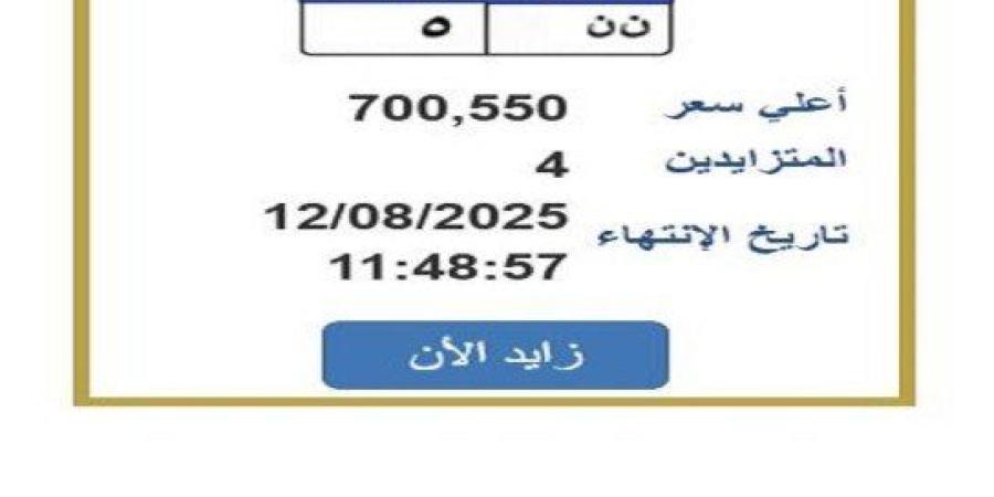 لوحة سيارة مميزة في مزايدة علنية بسعر يقترب من 700 ألف جنيه - بلس 48