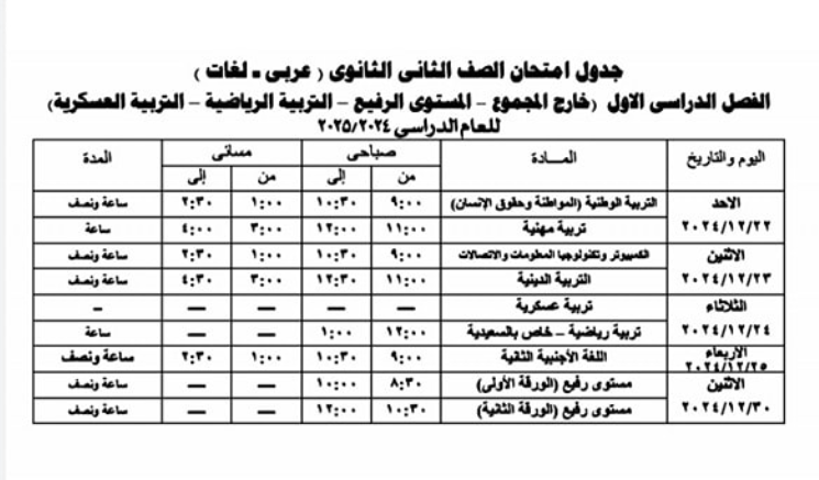 جدول امتحانات نصف العام 2025 في محافظة الجيزة