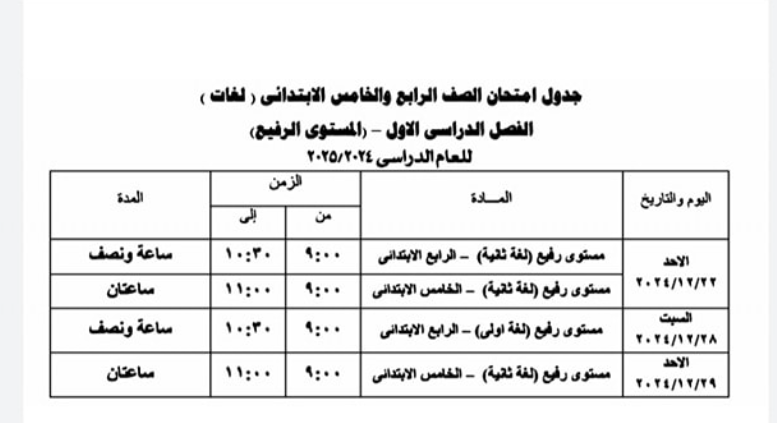 جدول امتحانات نصف العام 2025 في محافظة الجيزة