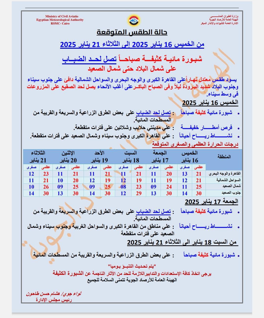 هيئة الأرصاد الجوية حالة الطقس غدا