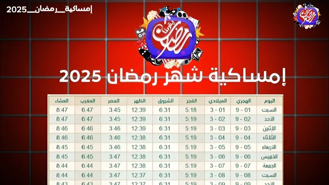 امساكية شهر رمضان 2025.. تعرف علي مواعيد الصلاة والفطار والسحور