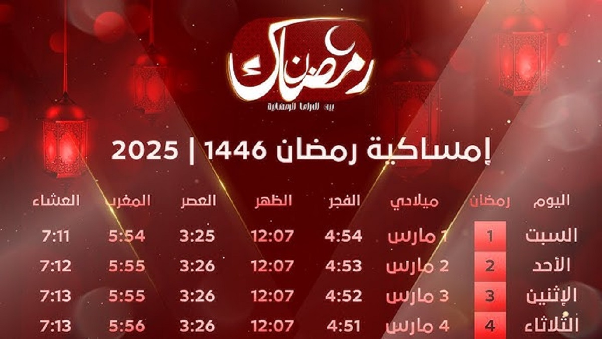 امساكية شهر رمضان 2025