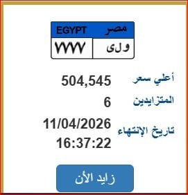 مرور مصر يعرض لوحة سيارة مميزة بأسعار تصل إلى نصف مليون جنيه