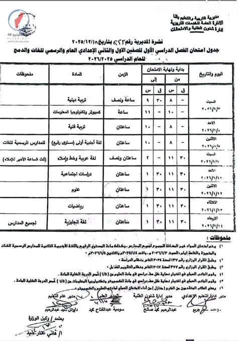 جدول امتحانات الفصل الدراسي الثاني لطلاب الصف الرابع الابتدائي في الجيزة محدث بنهاية الشتاء