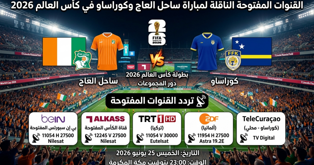تعرف على القنوات المفتوحة الناقلة لمباراة ساحل العاج وكوراساو في مونديال 2026