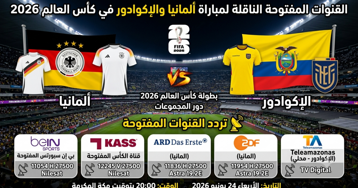 تعرف على القنوات المفتوحة الناقلة لمباراة ألمانيا والإكوادور في مونديال 2026