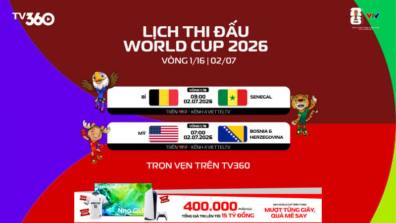 جدول مباريات كأس العالم 2026 والبث المباشر على قناة VTV في الثاني من يوليو.