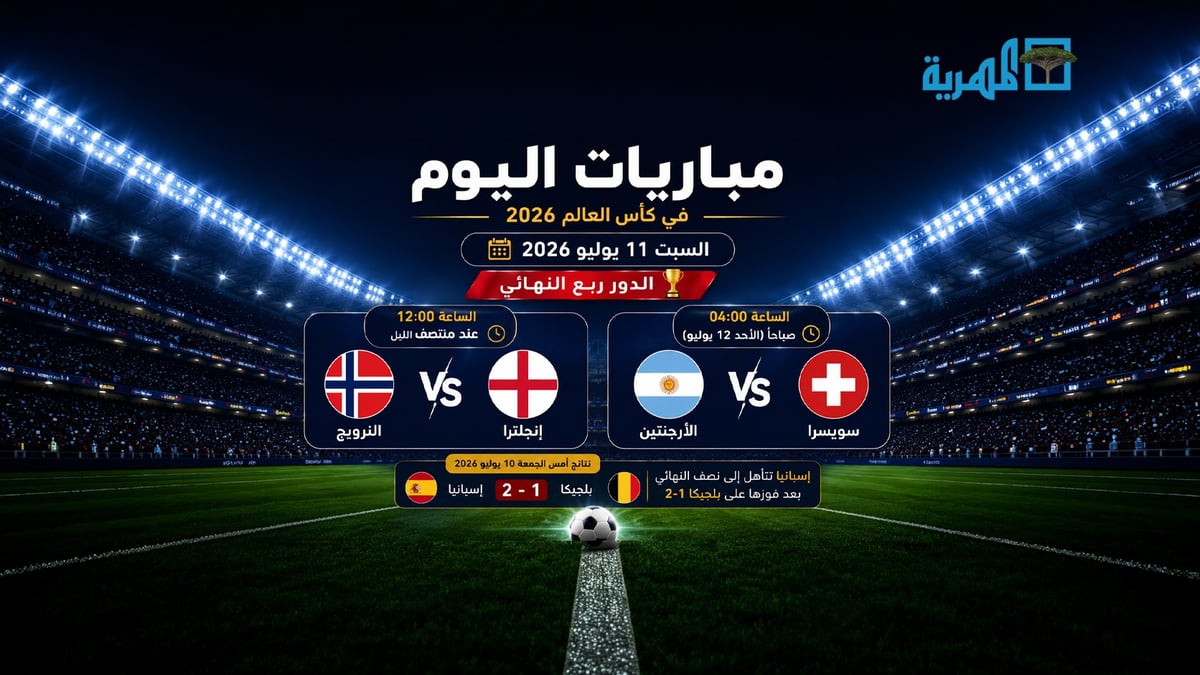 مباريات اليوم في كأس العالم 2026 السبت 11 يوليو.. إنجلترا والنرويج والأرجنتين وسويسرا